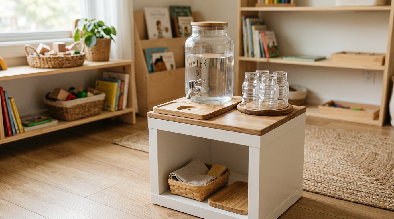 DIY Montessori water station built from IKEA furniture