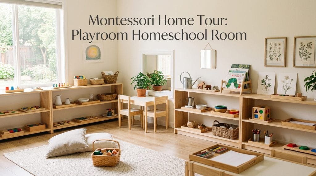 Montessori playroom with a low open shelf and clear floor space
