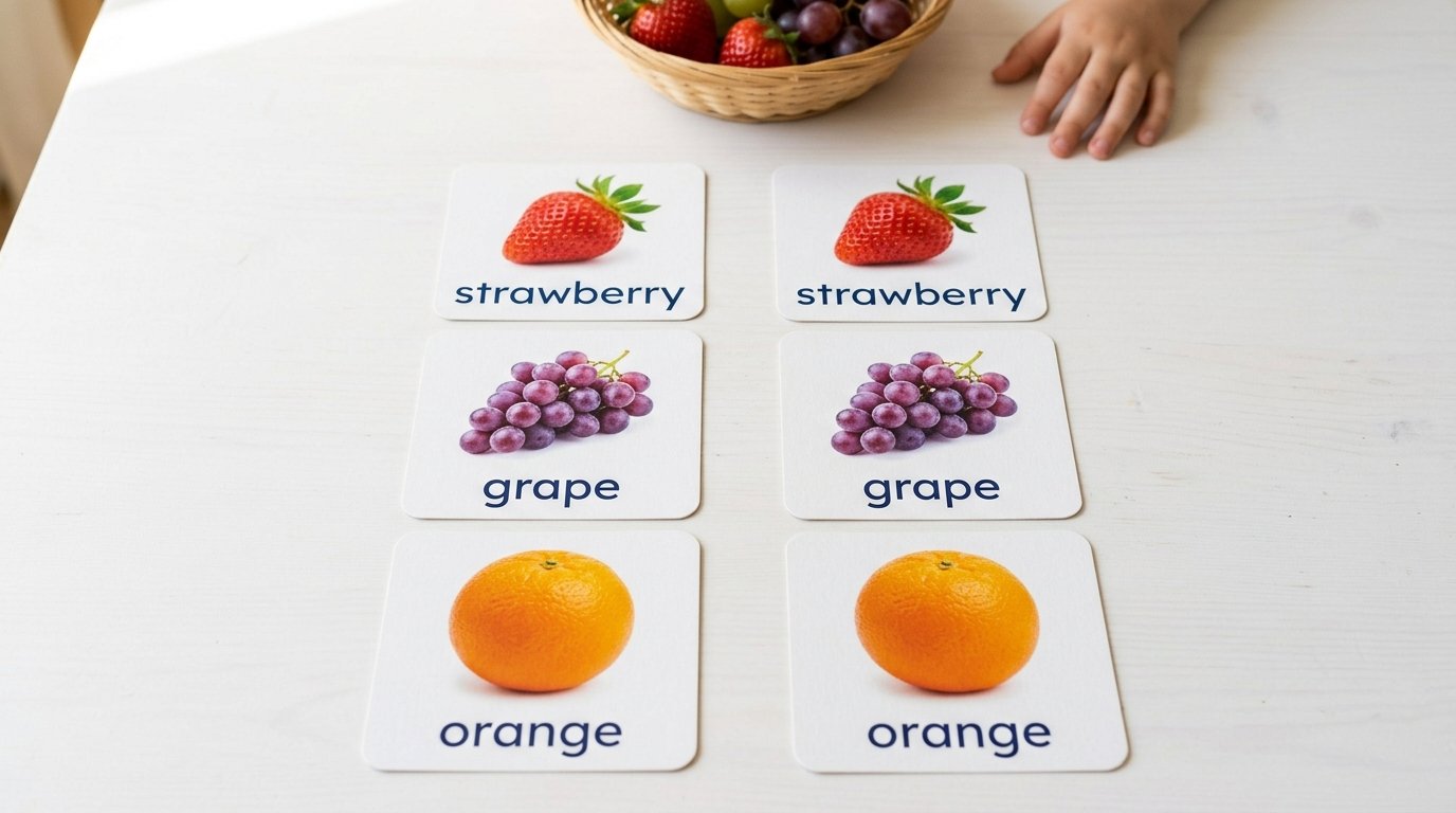 Two identical sets of realistic picture cards for matching
